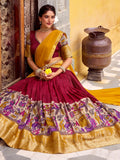 Royal Red Kalamkari Print Chanderi Silk Half Saree Lehenga With Dupatta
