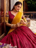 Royal Red Kalamkari Print Chanderi Silk Half Saree Lehenga With Dupatta