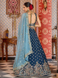 Royal Teal Blue Sequins Tissue Engagement Wear Lehenga Choli With Dupatta