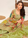 Charming Pista Green Embroidered Chinon Festival Wear Palazzo Suit
