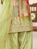 Charming Pista Green Embroidered Chinon Festival Wear Palazzo Suit