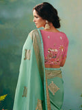Classy Sea Green Sequins Embroidery Tissue Mehendi Wear Saree With Blouse