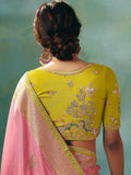 Charming Baby Pink Thread Work Tissue Reception Wear Saree With Blouse