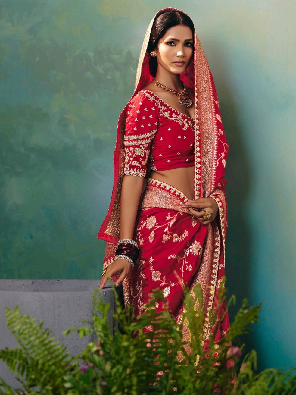 Marvelous Red Zari Weaving Tissue Bridal Saree With Blouse