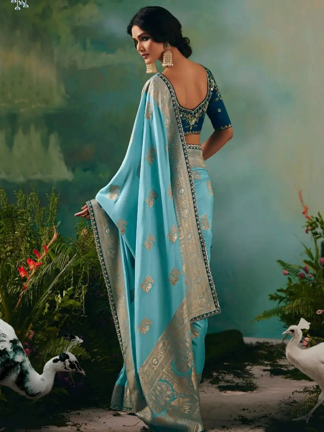 Breathtaking Sky Blue Zari Work Tissue Bridesmaid Saree With Blouse