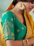 Super Mustard Yellow Embroidered Tissue Event Wear Saree With Blouse