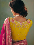 Pretty Rani Pink Sequin Tissue Engagement Wear Saree With Blouse