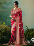 Marvelous Red Zari Weaving Tissue Bridal Saree With Blouse