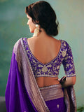 Incredible Purple Hand Work Tissue Wedding Wear Saree With Blouse