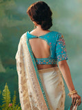 Elegant Off-White Zari Weaving Tissue Evening Wear Saree With Blouse