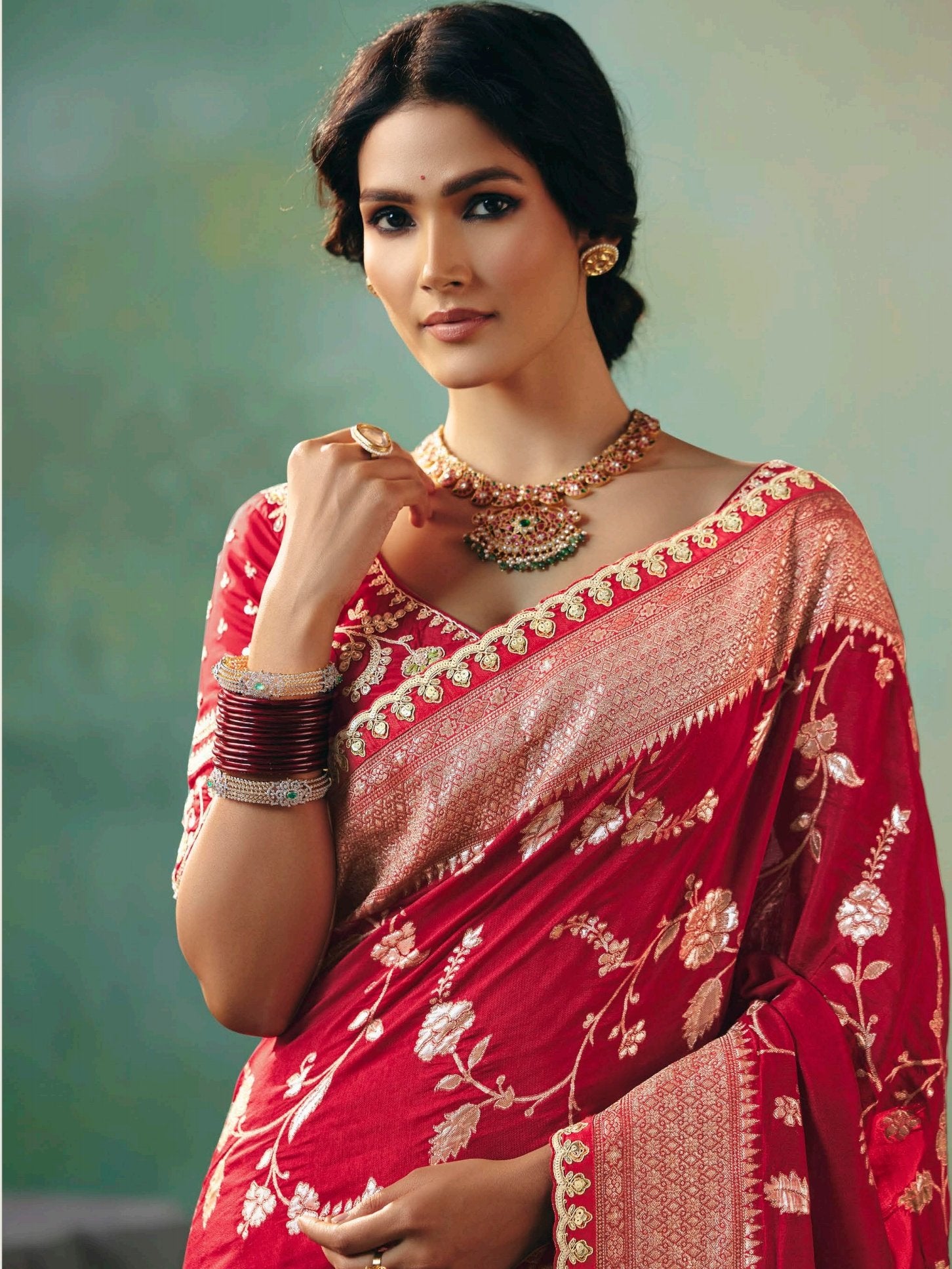 Marvelous Red Zari Weaving Tissue Bridal Saree With Blouse