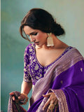 Incredible Purple Hand Work Tissue Wedding Wear Saree With Blouse