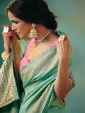 Classy Sea Green Sequins Embroidery Tissue Mehendi Wear Saree With Blouse
