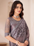 Attractive Dusty Purple Embroidered Georgette Designer Saree