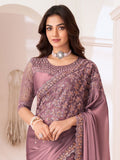 Amazing Dusty Pink Embroidered Georgette Designer Saree With Blouse