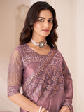 Amazing Dusty Pink Embroidered Georgette Designer Saree With Blouse
