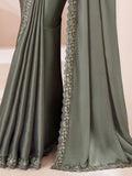 Awesome Dusty Grey Heavy Border Work Georgette Party Wear Saree
