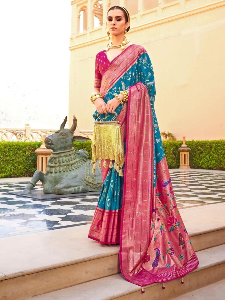 Satisfying Blue Zari Weaving Silk Traditional Saree With Blouse