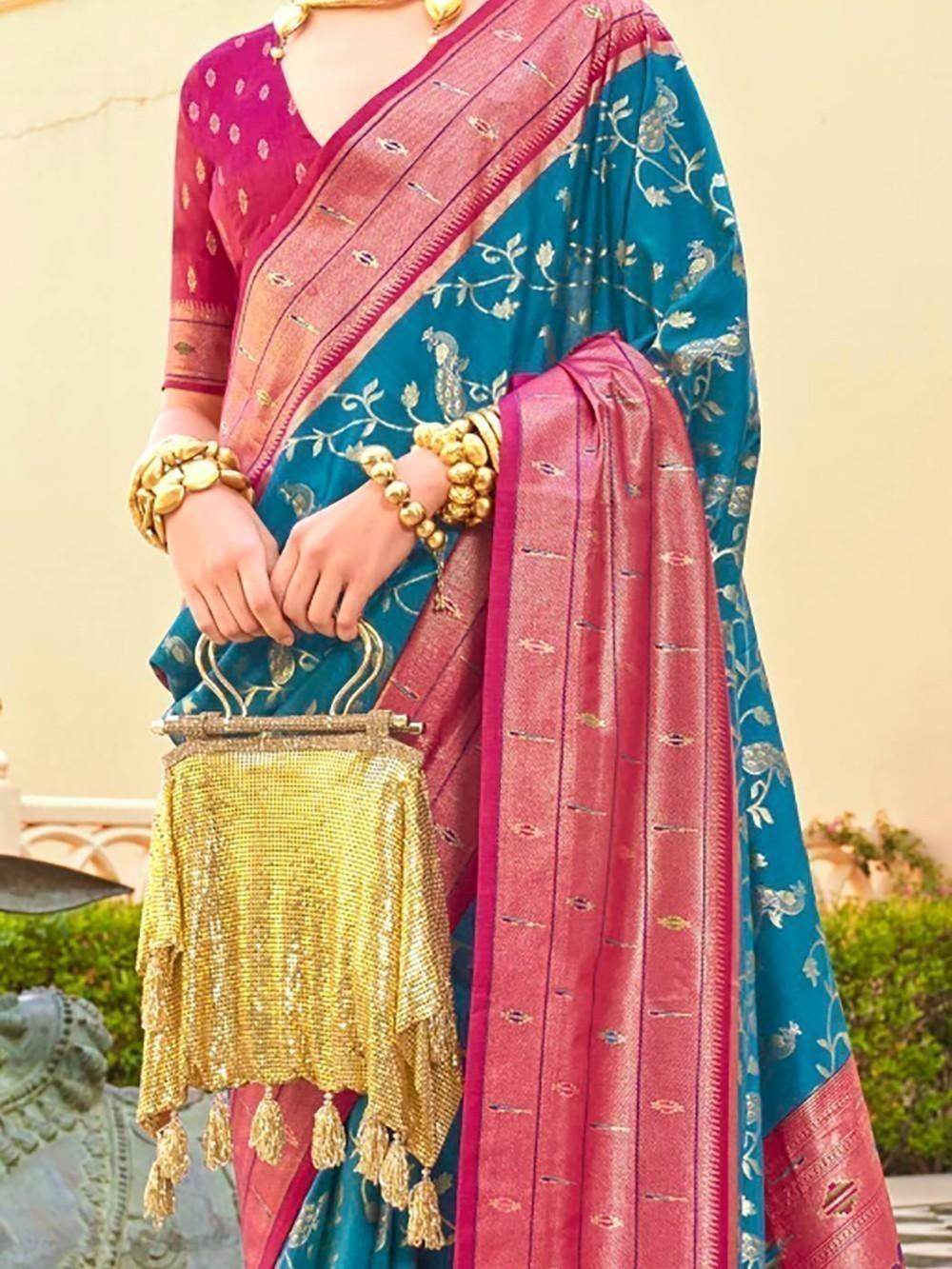 Satisfying Blue Zari Weaving Silk Traditional Saree With Blouse - Zeel Clothing