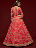 Satisfying Coral Red Thread Embroidery Art Silk Wedding Lehenga Choli - Zeel Clothing
