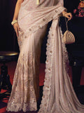Satisfying Peach Sequins Work Net Party Wear Saree With Blouse - Zeel Clothing