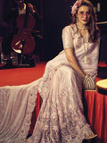 Satisfying Peach Sequins Work Net Party Wear Saree With Blouse - Zeel Clothing