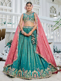 Sea Green Satin Sequins Embroidery Work Lehenga Choli With Dupatta - Zeel Clothing