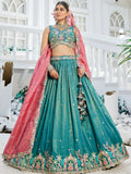 Sea Green Satin Sequins Embroidery Work Lehenga Choli With Dupatta - Zeel Clothing