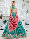 Sea Green Satin Sequins Embroidery Work Lehenga Choli With Dupatta - Zeel Clothing
