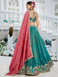 Sea Green Satin Sequins Embroidery Work Lehenga Choli With Dupatta - Zeel Clothing