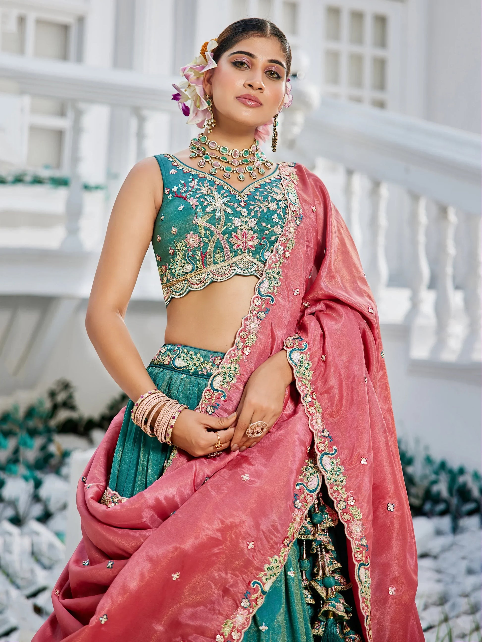 Sea Green Satin Sequins Embroidery Work Lehenga Choli With Dupatta - Zeel Clothing