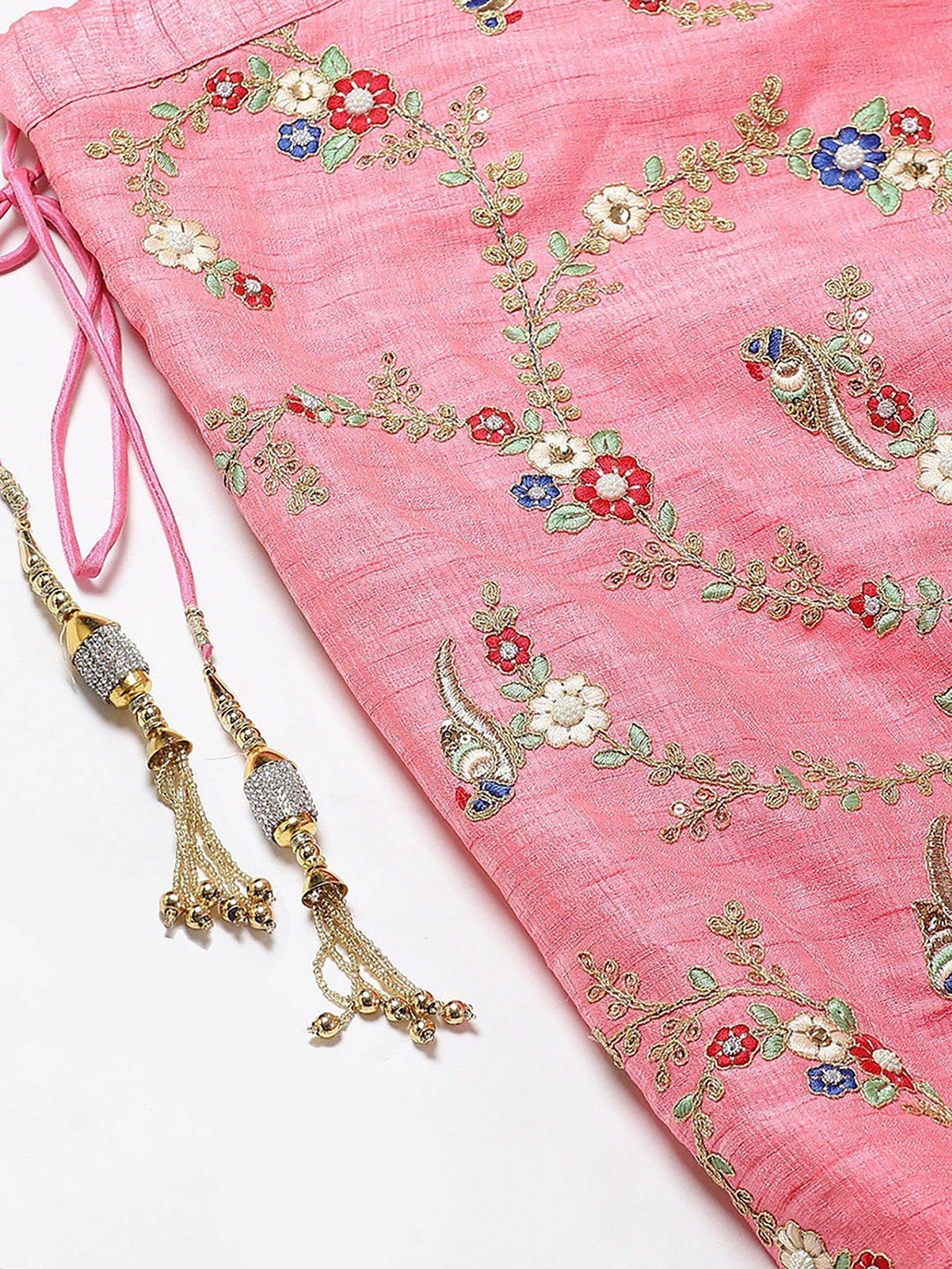 Sensational Pink Colored Bridal wear Embroidered Art Silk Lehenga Choli - Zeel Clothing