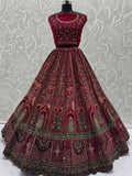 Sensational Pink Dori Work Velvet Bridal Lehenga Choli With Double Dupatta - Zeel Clothing