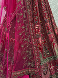 Sensational Pink Dori Work Velvet Bridal Lehenga Choli With Double Dupatta - Zeel Clothing