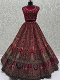 Sensational Pink Dori Work Velvet Bridal Lehenga Choli With Double Dupatta - Zeel Clothing