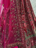 Sensational Pink Dori Work Velvet Bridal Lehenga Choli With Double Dupatta - Zeel Clothing