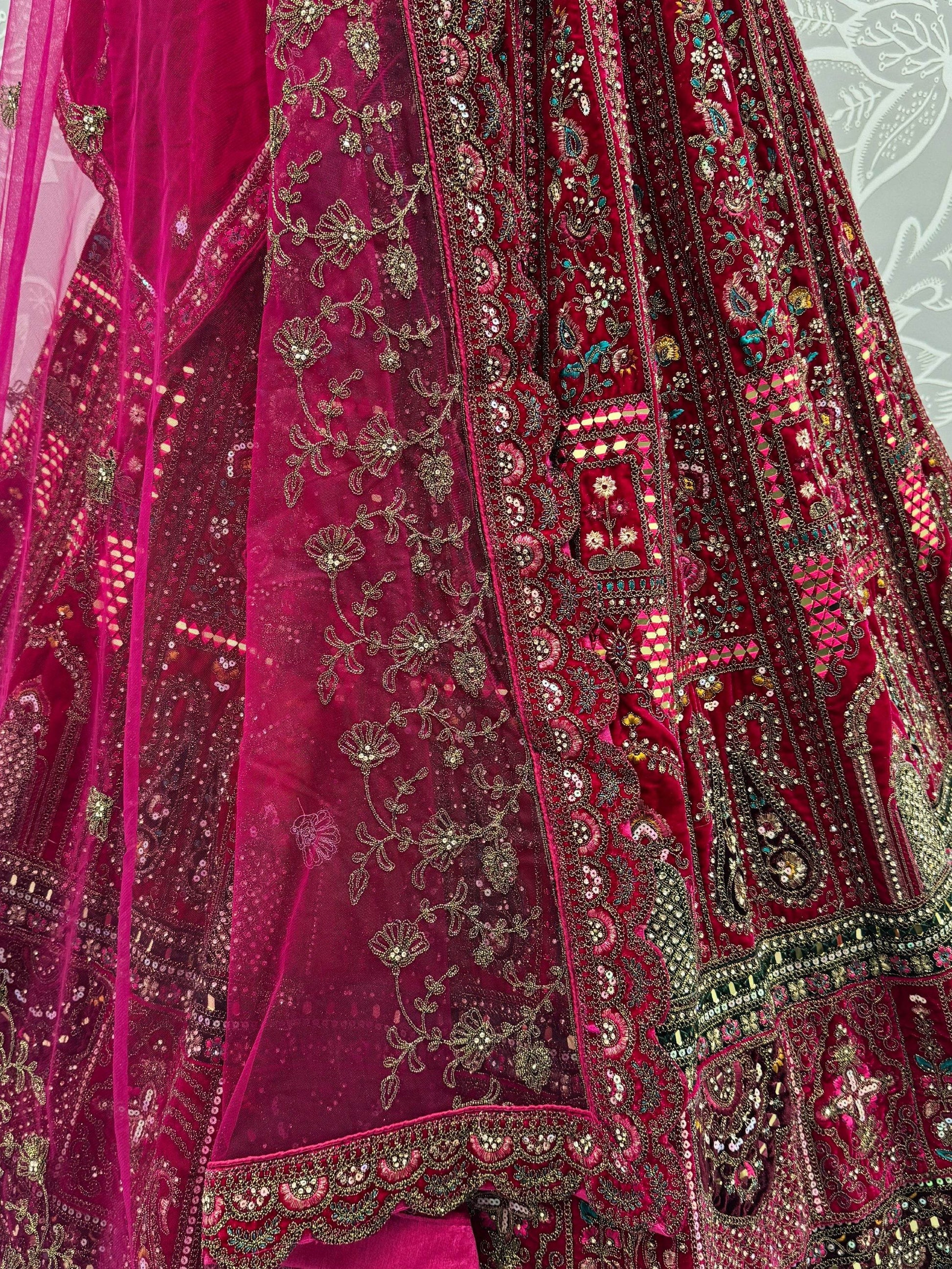 Sensational Pink Dori Work Velvet Bridal Lehenga Choli With Double Dupatta - Zeel Clothing