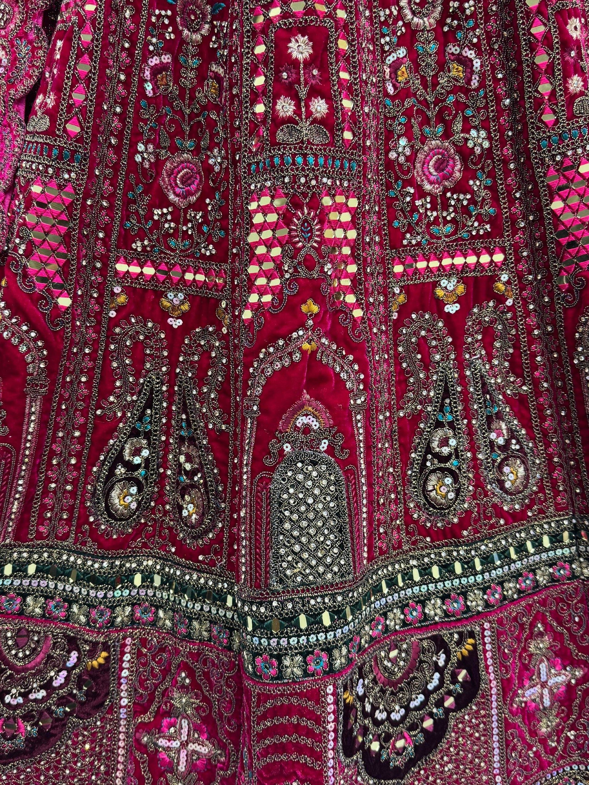 Sensational Pink Dori Work Velvet Bridal Lehenga Choli With Double Dupatta - Zeel Clothing