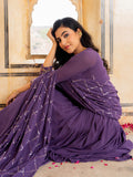 Sensational Purple Georgette Wedding Wear Gown With Sequins Embroidery Dupatta