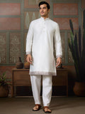 Sensational White Thread Work Silk Festive Wear Men Kurta Pant With Jacket