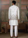 Sensational White Thread Work Silk Festive Wear Men Kurta Pant With Jacket