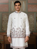 Sensational White Thread Work Silk Festive Wear Men Kurta Pant With Jacket