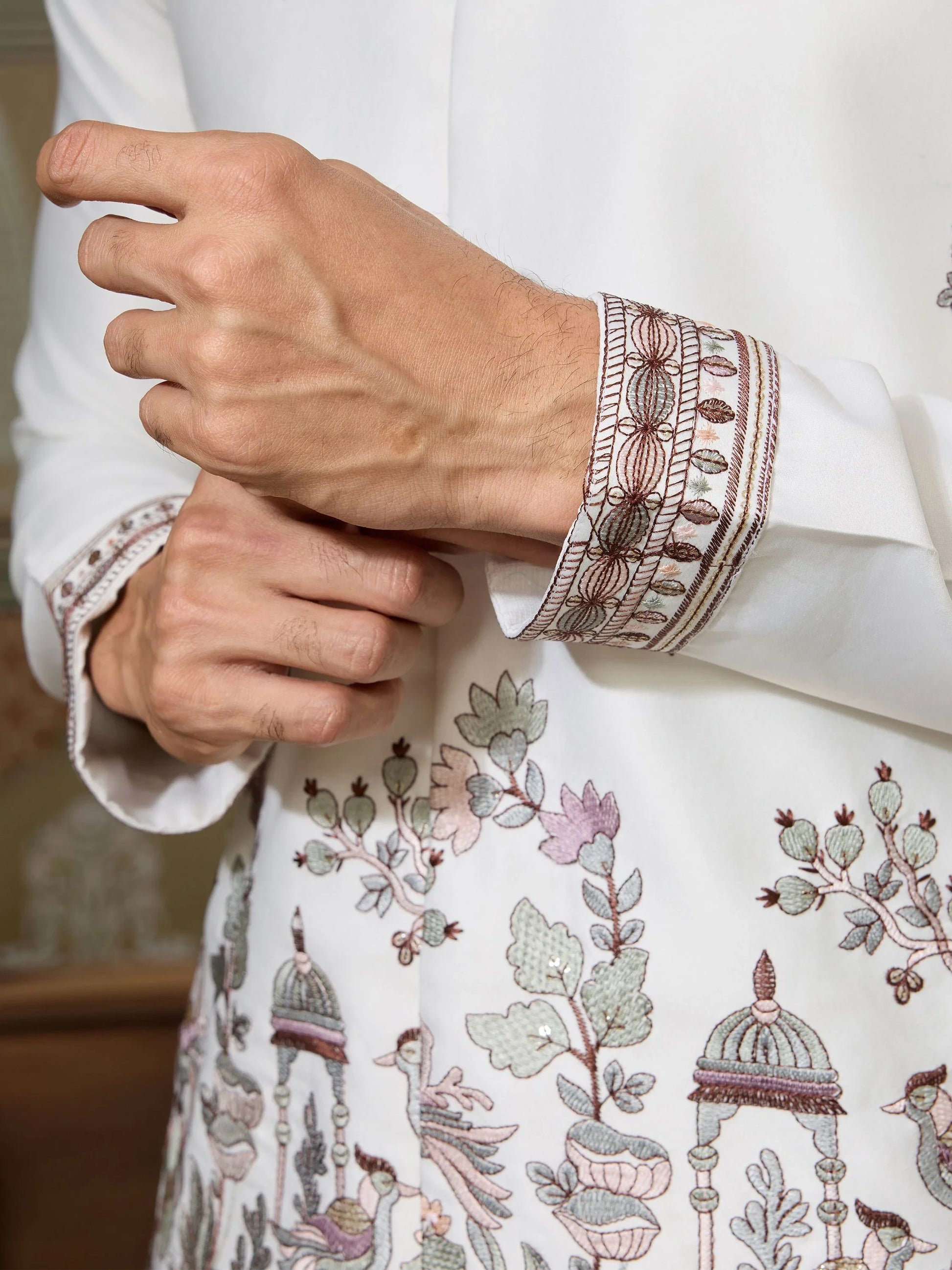 Sensational White Thread Work Silk Festive Wear Men Kurta Pant With Jacket