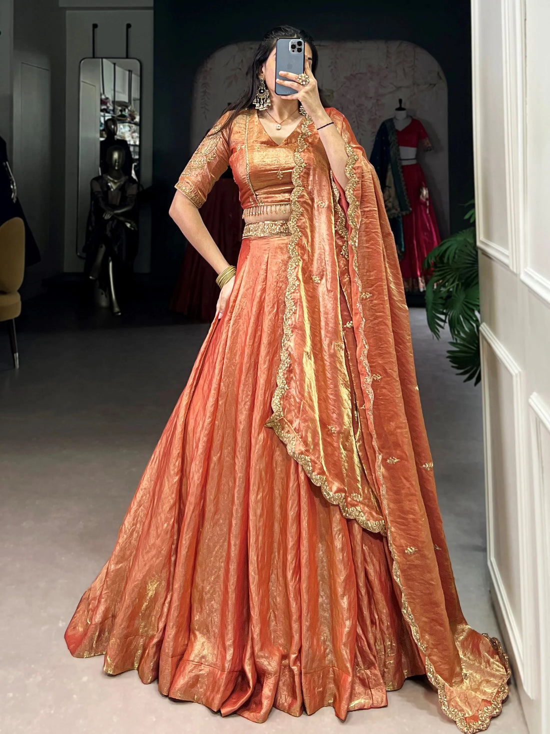 Sensual Orange Embroidered Organza Wedding Wear Lehenga Choli - Zeel Clothing