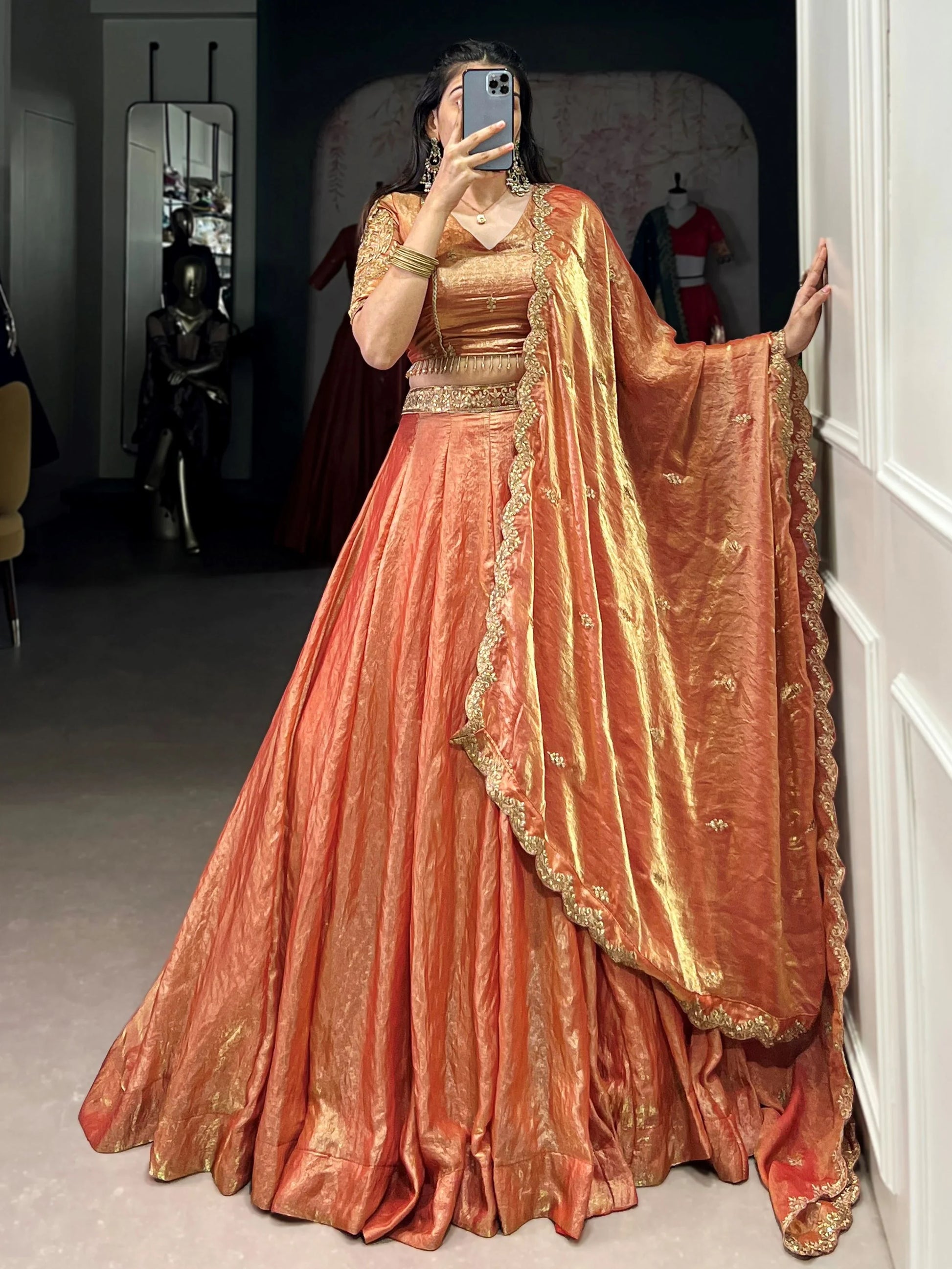 Sensual Orange Embroidered Organza Wedding Wear Lehenga Choli - Zeel Clothing