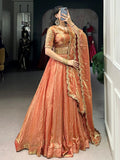 Sensual Orange Embroidered Organza Wedding Wear Lehenga Choli - Zeel Clothing