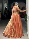 Sensual Orange Embroidered Organza Wedding Wear Lehenga Choli - Zeel Clothing