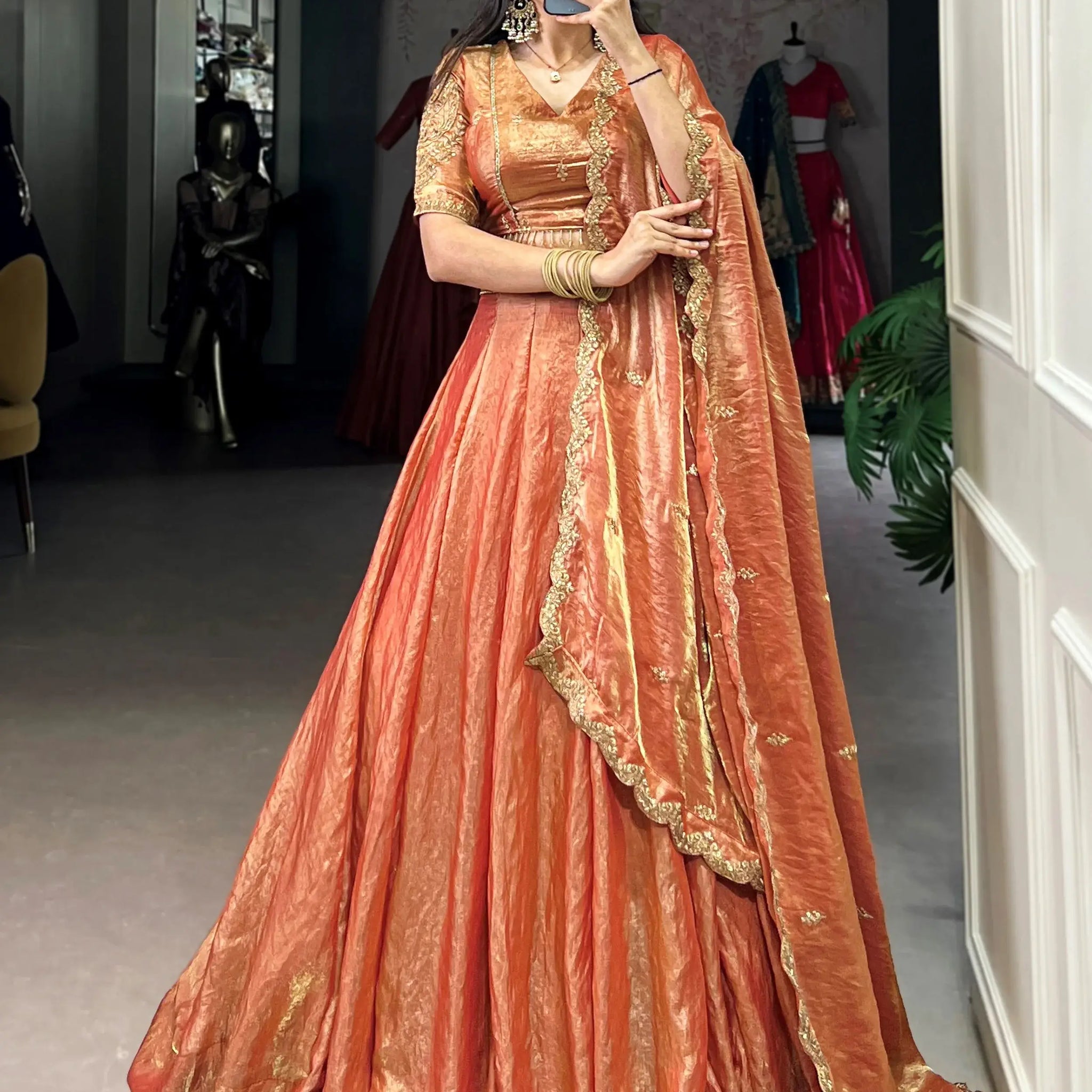 Sensual Orange Embroidered Organza Wedding Wear Lehenga Choli - Zeel Clothing