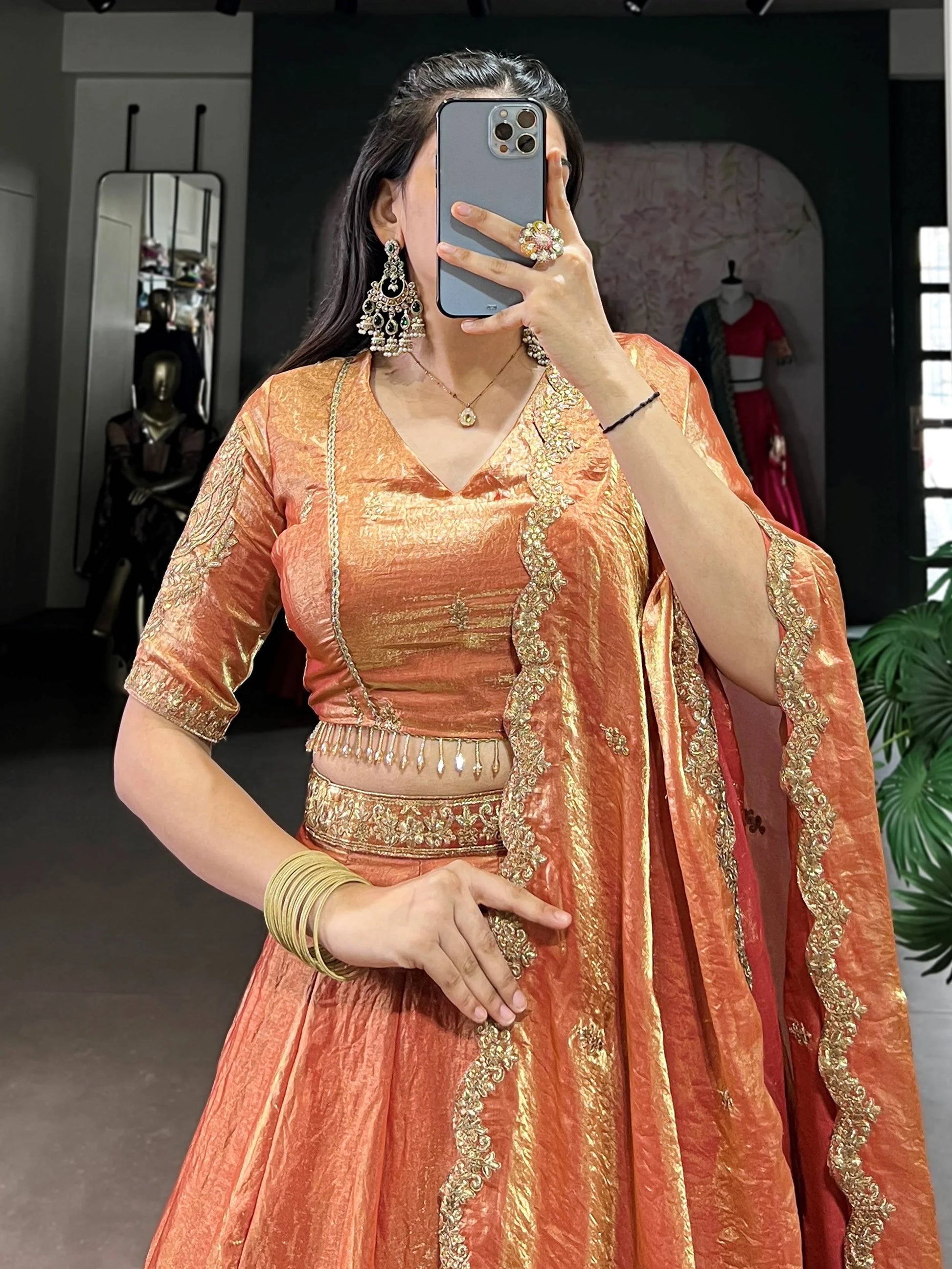 Sensual Orange Embroidered Organza Wedding Wear Lehenga Choli - Zeel Clothing