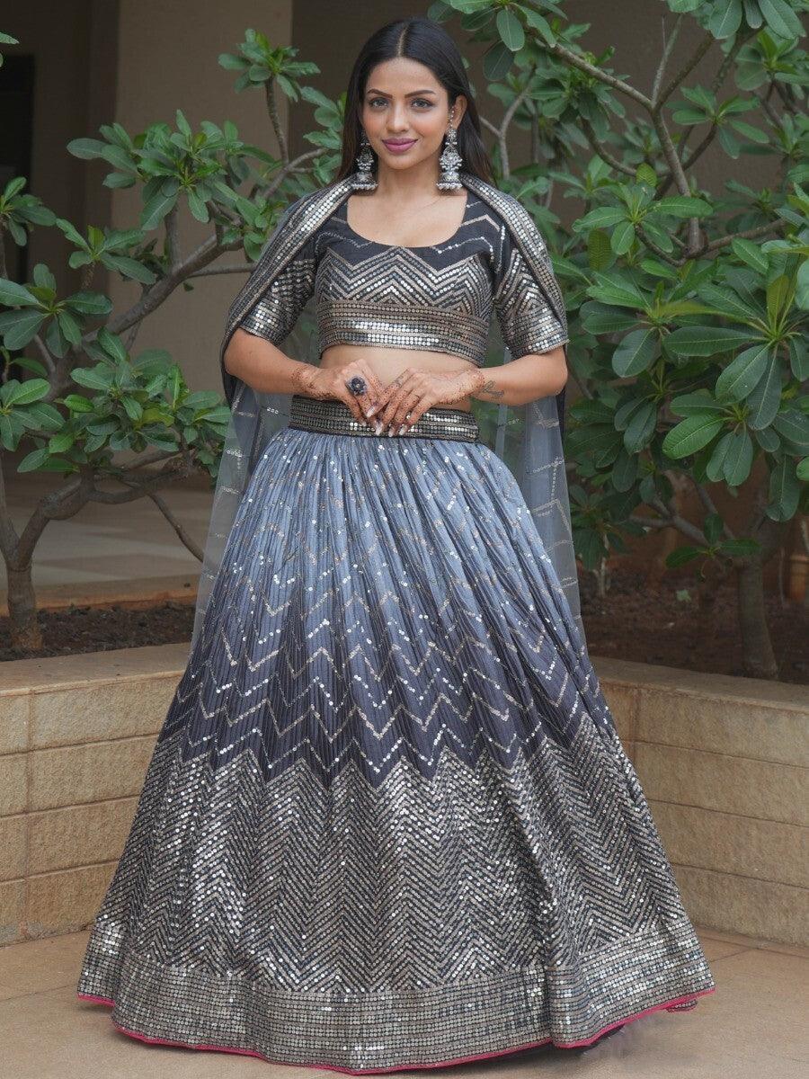 Attractive Black Sequins Silk Designer Lehenga Choli With Dupatta